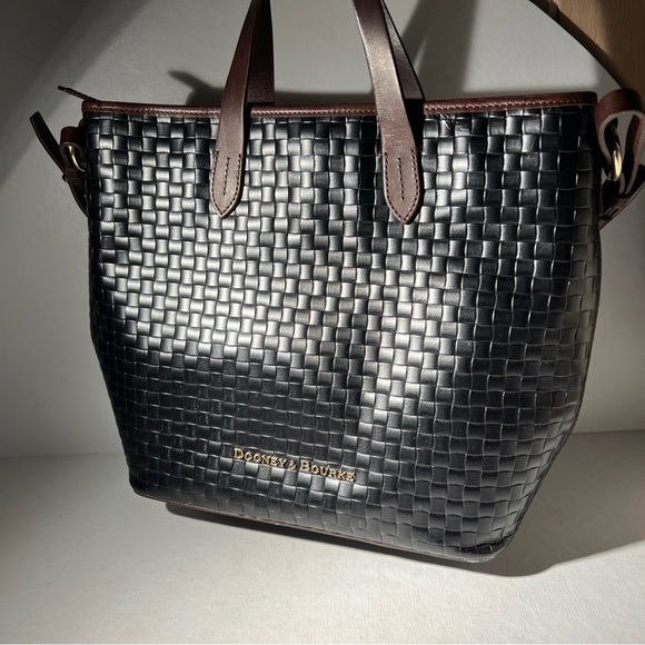 Dooney & Bourke Handbags - Dooney & Bourke Woven Leather Tote Black Brown Trim Shoulder Bag